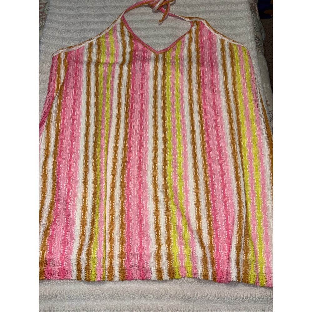 Wild Fable Pink Yellow Striped Crochet Halter Mini Dress Plus Size 4X 1680-P
